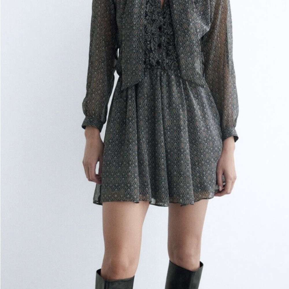 Zara Black Pleated Bishop Sleeve Sundress